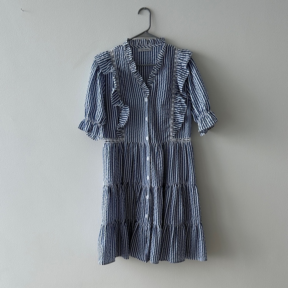 Ces Femme Navy Striped High Low Dress